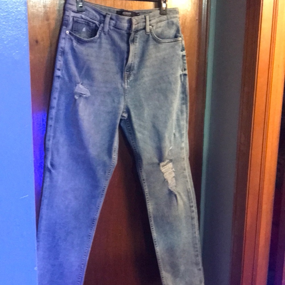 Hudson jeans with rips in front. Acid wash color. Size 30